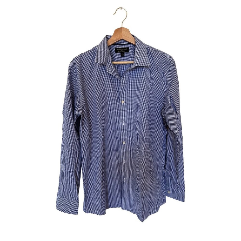 Banana Republic Non Iron Standard Fit Blue, White Checkered Button Up Shirt Men'